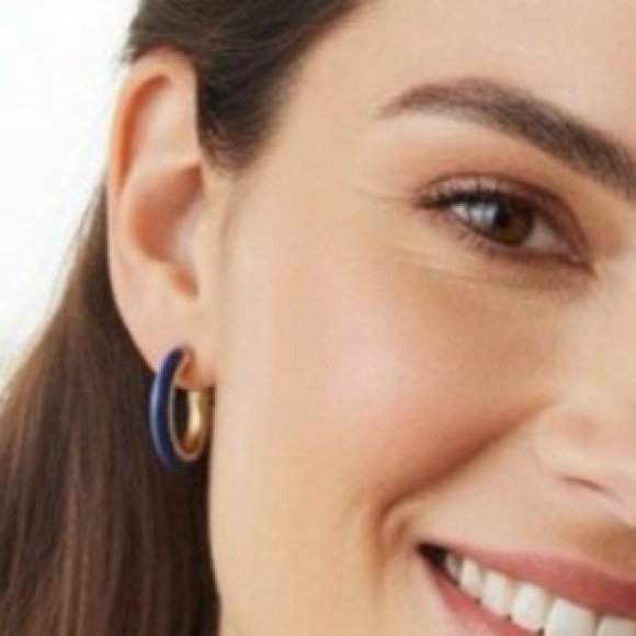 J.Jill enamel two tone blue and gold-toned hoop earrings NWT - Picture 8 of 10